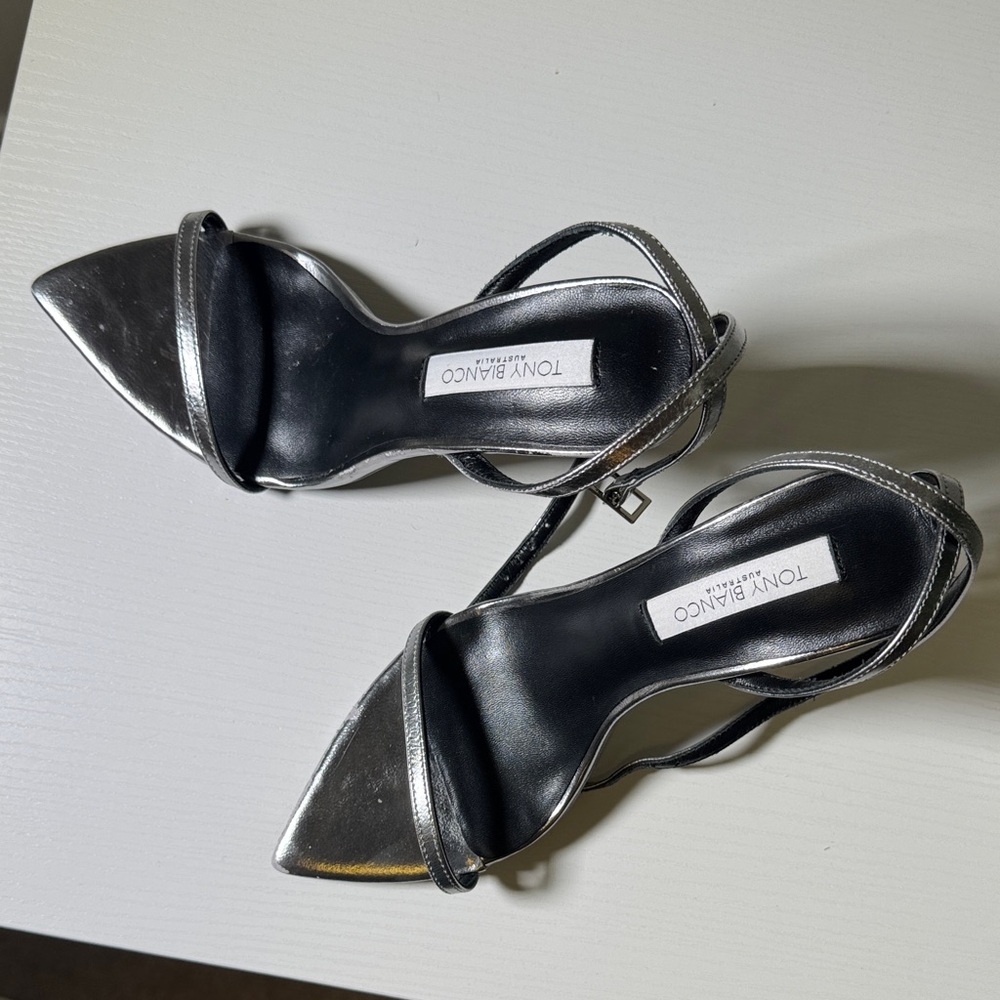 Tony Bianco Metallic Silver Stiletto Slingback Heels - Picture 2 of 12